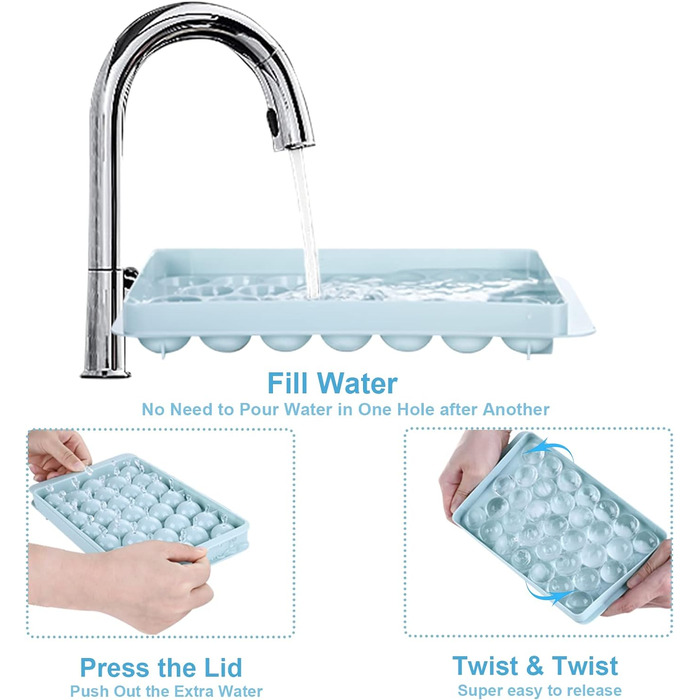 Форма для льоду Miaowoof з кришкою та контейнером, круглі кубики льоду 2,5 см x 99 шт. , форма для льоду без BPA з кришкою для льо