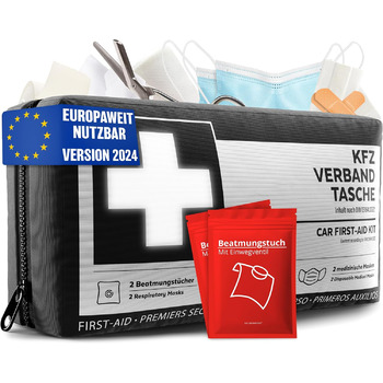 Автомобільна аптечка згідно з чинним стандартом 2024/2025, включаючи дихальні шторки - Автомобільна аптечка може використовуватися