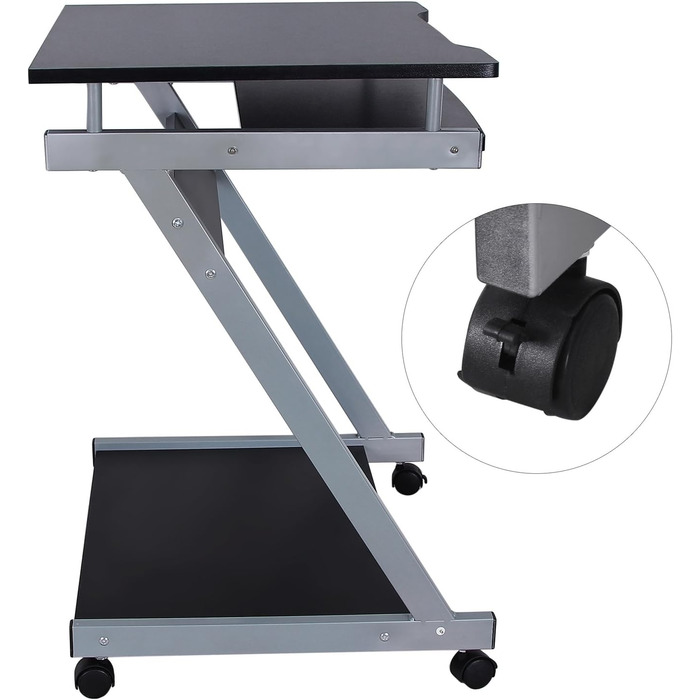 Стіл VASAGLE, комп'ютерний стіл на 4 коліщатках, 2 з яких з гальмами, шухляда для клавіатури з плавним ходом, простий у збірці Z-п