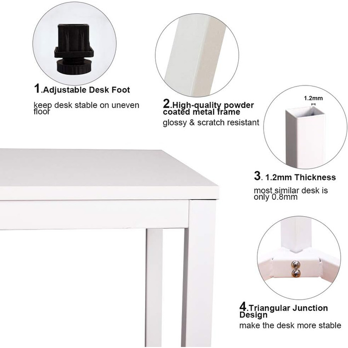 Компактний стіл Комп&39ютерний стіл Офісні меблі Стіл для ПК, Невеликий обідній стіл Робочий стіл Офісний стіл для ПК та ноутбука, Виготовлений з дерева та металу, 80x40x75 см, Білий BHEU-AC3DW-8040 80x40x75 см Білий