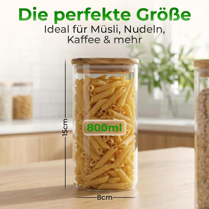 Банки для зберігання з кришками з акації квадратні/прямокутні скляні банки для зберігання герметичні та штабельовані кухонні контейнери для зберігання 6x800 мл