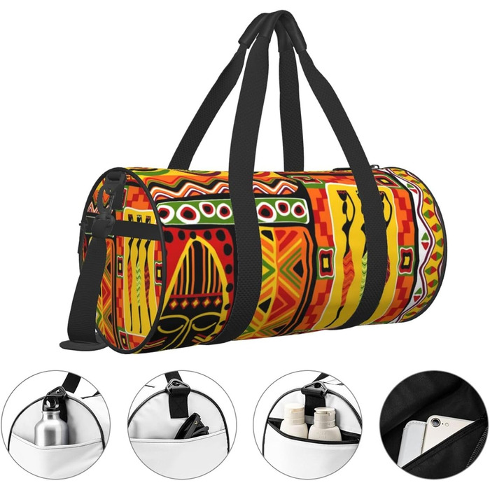 Спортивна сумка, дорожня сумка, сумка для подорожей, африканський смугастий принт, сумка на нічліг, чорна, універсальний розмір