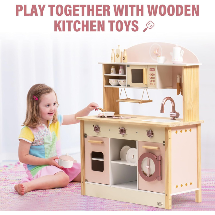 Дерев&39яна дитяча кухня ROBUD для хлопчиків і дівчаток від 3 років рольова гра набір кухонних аксесуарів в рожевому великий