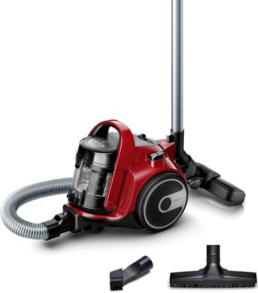 Безмішковий пилосос BOSCH BGC05AAA2, 78 дБ, контейнер 1,5 л, мийний HEPA 12-фільтр, червоно-чорний, щітка для паркету