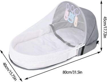 Дитяче ліжечко-дорожнє, складна колиска для ліжка Bionic, портативний намет-ліжечко для немовлят, з капюшоном від комарів, дитяча колиска для дітей 0-24 місяців, сірого кольору