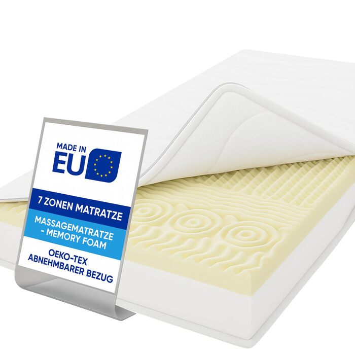 Зонний матрац 140x200 см - Висота 16 см - H2/H3 Масажний матрац - Матрац з піни з ефектом пам&39яті Oeko-TEX та гіпоалергенний Знімний чохол, який можна прати (до 60C) Матраци виготовлені в ЄС Піна з ефектом пам&39яті масажний профіль 16 см 140 x 200 см, 