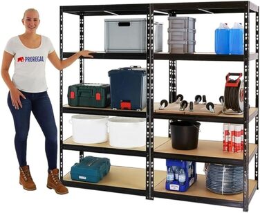 Міцний стелаж Tiger Black 180x90x60 см з вантажопідйомністю 265 кг Стелажі для гаража, підвалу, майстерні, зберігання, безболтовий стелаж, комплект з 2 предметів Глибина 60 см, 2 шт.