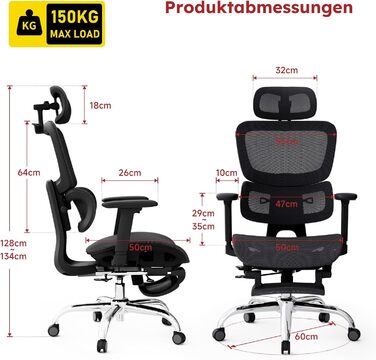 Ергономічне офісне крісло з підставкою для ніг та знімною подушкою