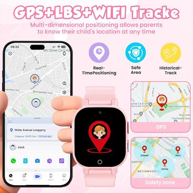 Розумний годинник 4G для дітей з GPS, дитячий годинник з телефоном, відеодзвінками та голосовим чатом, Wi-Fi, SOS, крокомір, будильник, ігри, дитячий подарунковий наручний годинник для дівчаток та хлопчиків віком від 4 років, рожевий