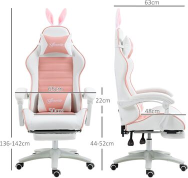 Ігрове крісло Tidyard, ергономічне, регульована поперекова опора, підголівник, підставка для ніг, кут нахилу до 135, 120 кг, для домашнього офісу