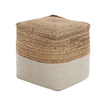 Beliani Boho Pouf Cotton and Jute Square Beige Kirama, Beliani Boho Pouf Cotton and Jute Square Beige Kirama