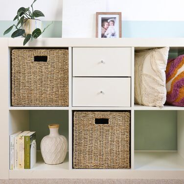 Кошик для зберігання HMF, підходить для полиці KALLAX, плетений кошик з морської трави з ручками Комплект з 4 шт. 32 x 34,5 x 32 см Натуральний, 4 шт. и