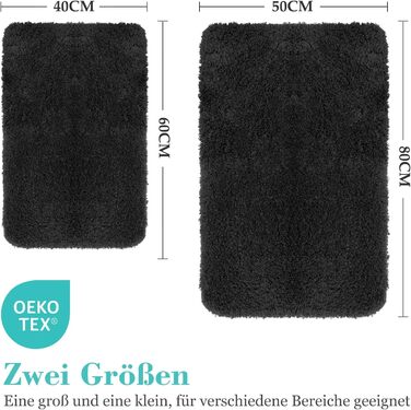 Комплект килимків для ванної кімнати Digiroot, 2 предмета, нековзний килимок для ванни, що миється, абсорбуючий та швидковисихаючий килимок для душу, чорний матеріал з пряжі, дуже м&39який, 40 x 60 см та 50 x 80 см