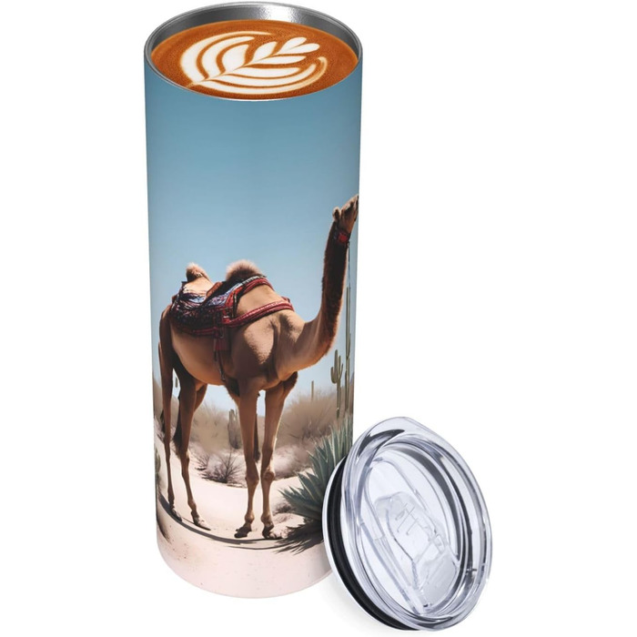 Кухоль з прямою трубочкою, 590 мл, пустельний мотив, милий верблюд, принт, дорожній кухоль, підходить для кемпінгу, офісу та дому