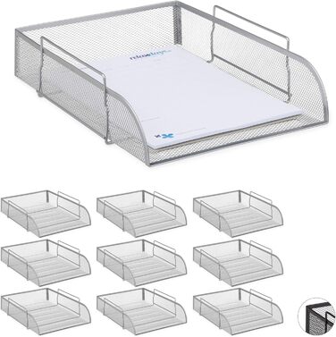 Абельованих лотків для документів, металевий офісний лоток для листів для DIN A4, настільний лоток WxD 26x33.5 см, срібло, 10 шт.