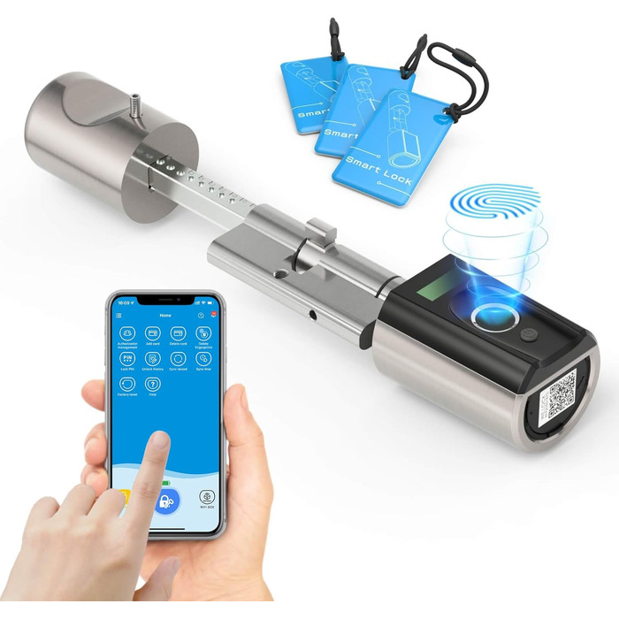 Дверний замок WELOCK Touch41 відбиток пальця, електронний дверний замок з RFID-картою, APP, WiFi, дверний замок із відбитком пальця, замок із відбитком пальця IP65, циліндр замка для дверей від 50-100 мм, розумний дверний замок