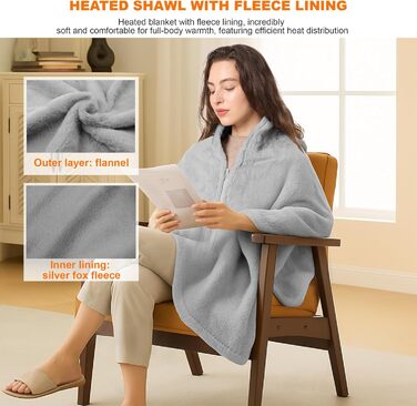 Бездротова ковдра з підігрівом 160x90 см з акумулятором 16000 мАг, фланелева електрична ковдра з підігрівом та 6-зонним обігрівом, 3 налаштування температури, ковдра з підігрівом, яку можна прати, для дивана, офісу, автомобіля, кемпінгу (сіра)