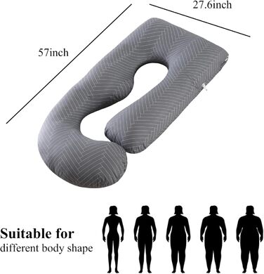 Подушка для вагітних ALLOPERA, подушка для всього тіла для вагітних 57 дюймів, зі знімним чохлом, який можна прати - підтримка для сну для ніг, спини, шиї, плечей, стегон, живота для вагітних, 100 бавовна, чиста бавовна/смужка