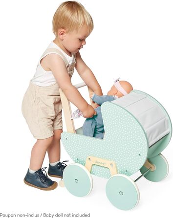 Коляска для ляльок Janod Zen, виготовлена з FSC деревини, рольова коляска для ляльок з подушкою та ковдрою від 18 місяців, J05900,