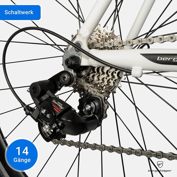 Шосейний велосипед Bergsteiger Tourmalet 28 дюймів, алюмінієвий гравійний велосипед з 14-швидкісними передачами, важить лише 11 кг, гравійний велосипед підходить для чоловіків та жінок зростом від 170 см, білий, 28 дюймів