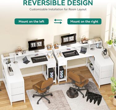 Подібний письмовий стіл із USB-портом для зарядки та розеткою, двосторонній кутовий стіл із 4 шухлядами та полицею, ігровий стіл із підставкою для монітора, 140x100 см, комп&39ютерний стіл для офісу, білий
