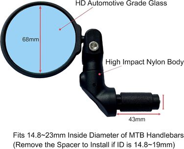 Велосипедне дзеркало Hafny, багаторівневе регулювання, HD-захисне скло, ударостійке, дзеркало для електровелосипеда, дзеркало заднього виду для велосипеда, HF-M952B-FR08 (синє скло без відблисків)