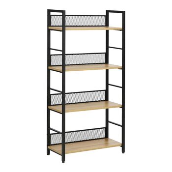 Книжкова полиця, Окремостояча полиця, 4 полиці, Промисловий дизайн, 1260x28 см Дерево/Чорний 4dc, 4