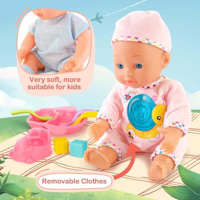 Дитячі ляльки з ляльковою коляскою ігровий набір, ігрова лялька інтерактивна з 2 ляльковим одягом, функцією пиття і змочування та