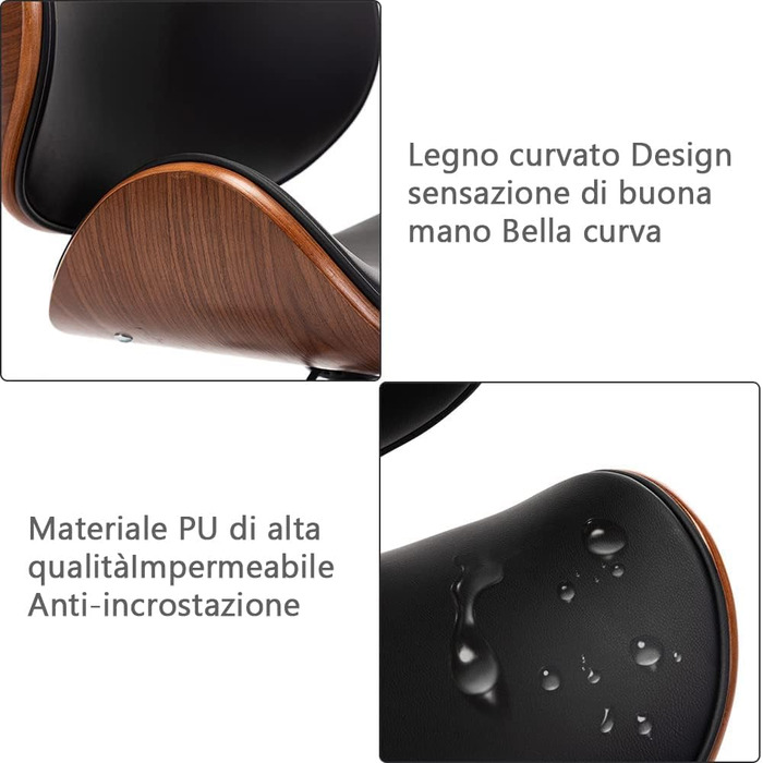 Дерев&39яне офісне крісло Mingone, комп&39ютерне крісло, ергономічне робоче крісло на 360, обертове крісло, дизайн крісла з крилами та колесами, регульована висота, шкіра, чорний колір, до 150 кг, чорні ніжки, стиль 1