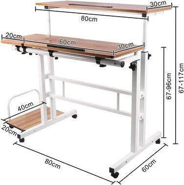 Комп&39ютерний стіл homewell, регульований, стіл для сидіння та стояння, з комп&39ютерною поверхнею, ПК, ігровий стіл, для навчання, гри, роботи, спальні, водонепроникний (80 22 x 60 x 67 115 см) дуб (з консольною поверхнею) L (80 22)*60*67-115 см
