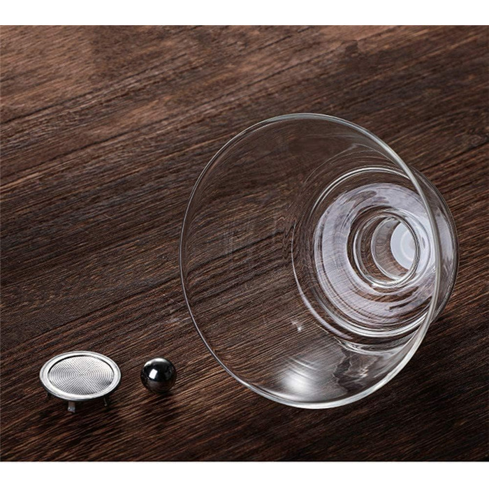 Набір для чаювання RORA скляний чайник з автоматичним обертанням, дерев'яний корпус та 6 чашок (чайник без чашок у комплекті)
