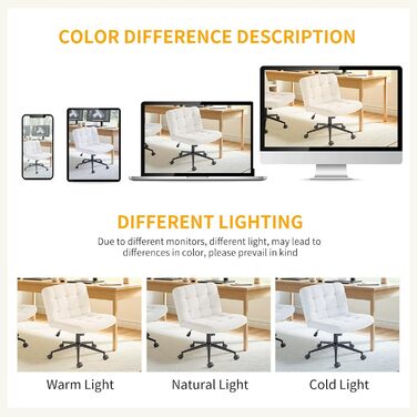 Офісне крісло Clevich без підлокітників, широке крісло з перехресним розташуванням сидіння, ергономічне крісло з регульованою висотою для домашнього офісу, кабінету, макіяжу, спальні (шерпа, білий)