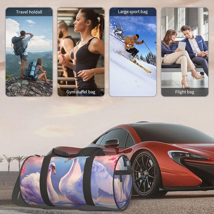 Спортивна сумка, дорожня сумка, біла з принтом рожевих квітів сакури, сумка для подорожей на ніч, чорна, універсальний розмір