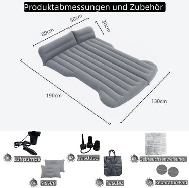 Автомобільний матрац, надувний матрац, підходить для Tesla Model Y, позашляховик, багажник, заднє сидіння, надувний матрац, кемпінговий автомобільний надувний матрац з насосом, складний автомобільний матрац для поїздок на природу (сірий)