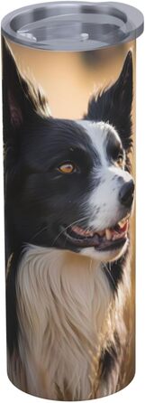 Кухоль з прямою трубочкою, дизайн Бордер-коллі, принт, дорожній кухоль, підходить для кемпінгу, офісу та дому, 590 мл