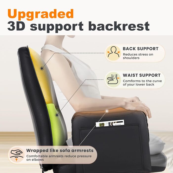 Офісне крісло IWMH, ергономічне робоче крісло зі штучної шкіри, потовщені подушки, крісло для керівника з широким сидінням та колесами, поворотне крісло з можливістю відкидання на 90-135, туалетне крісло, регульована висота з підлокітниками (чорне)