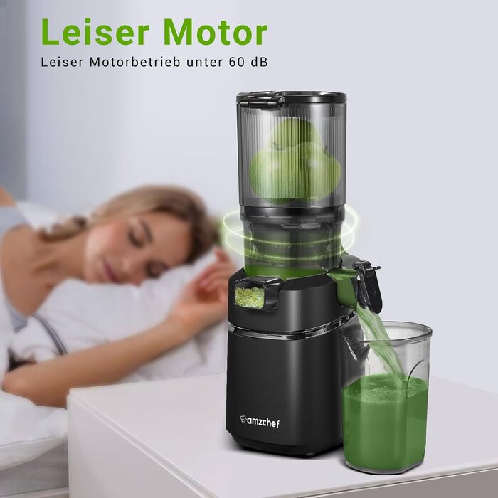 Автоматична універсальна соковижималка AMZCHEF, соковижималка для овочів та фруктів 135 мм та 1,8 л, переможець тесту повільної соковижималки потужністю 250 Вт з потрійним фільтром - чорний