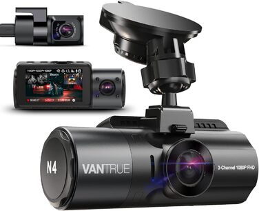 Автомобільний відеореєстратор VANTRUE N4 з 3 об'єктивами 4K 2.5K 2.5K 1080P спереду, задній салон, камера HDR/30FPS, 3-канальний відеореєстратор з моніторингом руху, інфрачервоне нічне бачення, термостійкий 2,45 дюйма, макс. 512 ГБ