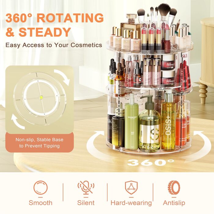 Організатор для косметики Auxmir Make Up, поворотний на 360 зберігання, макіяж-органайзер для комода туалетного столика система зб