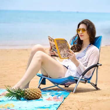 Пляжний стілець TIMBER RIDGE, складний, легкий кемпінговий стілець з низькими ніжками, спинка з дихаючої сітки, синій, вантажопідйомність 150 кг, 2 шт. синього кольору