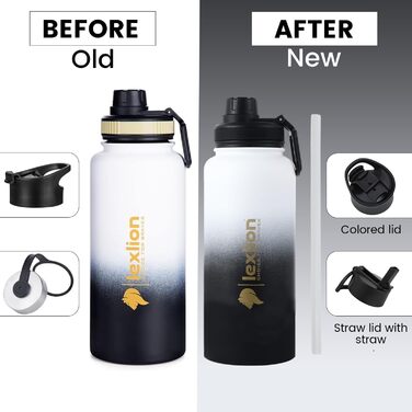 Ізольована пляшка для води з нержавіючої сталі Lexlion для спорту, 900 мл, металева пляшка, сучасний вакуумний термос з трьома сті