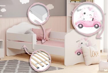 Дитяче ліжко KOBI Fala з захисними поручнями 160 x 80 см Повний комплект дитячого ліжка з матрацом Односпальне дитяче ліжко Ліжка для дівчаток та хлопчиків Сучасне біле дитяче ліжко Дитяча кімната/Спальня