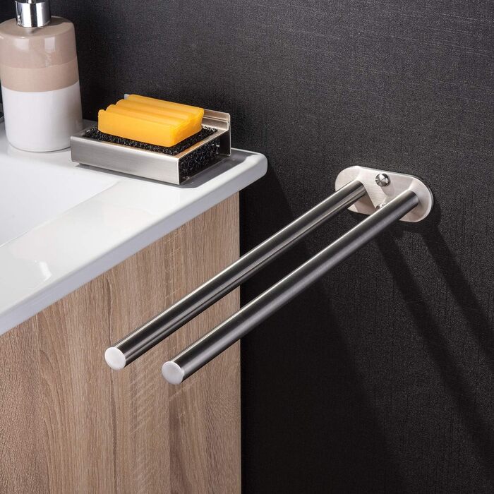 Рушникосушка двоплечий рушникосушка для ванної кімнати настінний подвійний з нержавіючої сталі матовий 40см сріблястий
