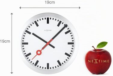 Настінний годинник NeXtime 3999ST STATION у залізничному стилі, безшумний, круглий, ø 35 см, сріблястий