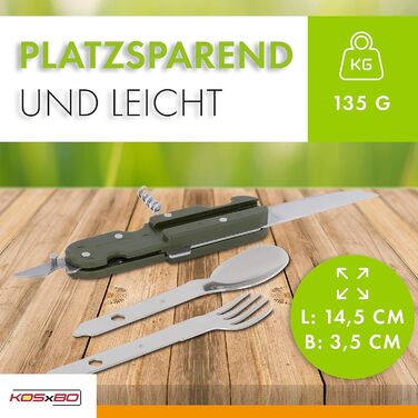 Набір столових приборів з нержавіючої сталі для кемпінгу з 6 предметів, сріблясто-зелений, 2 шт.