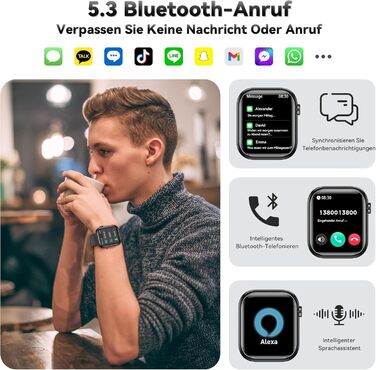 Розумний годинник для чоловіків та жінок, 1,83-дюймовий HD фітнес-трекер з крокоміром/монітором артеріального тиску/монітором серцевого ритму/функцією телефону, трекер сну, 120 спортивних режимів, водонепроникний фітнес- та спортивний годинник IP68 для iP