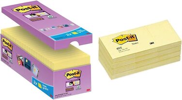 Стікери Super Sticky Notes, упаковка з 24 блокнотів, по 90 аркушів на блокнот, 76 мм x 76 мм, кольори зелений, рожевий, синій, помаранчевий - надзвичайно міцні наліпки для нотаток, списків справ і нагадувань (канарково-жовтий, стандартний, набір наліпок 5