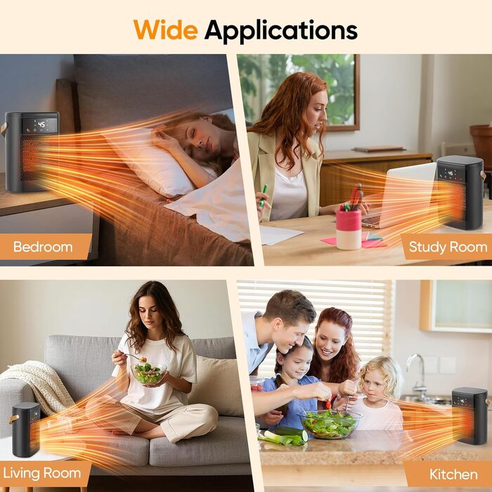 Тепловентилятор з пультом дистанційного керування, 1500 Вт, 3 режими нагріву, 12-годинний таймер, коливання 70, PTC-тепловентилятор, енергозбереження, захист від перегріву та перекидання, портативний та тихий, для дому та офісу