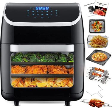 Хагвот XXL 12-літрова фритюрниця, фритюрниця з РК-дисплеєм, 9 програм, попереднє нагрівання та підтримання тепла, дегідратор, фритюрниця без олії, 1800 Вт, з аксесуарами