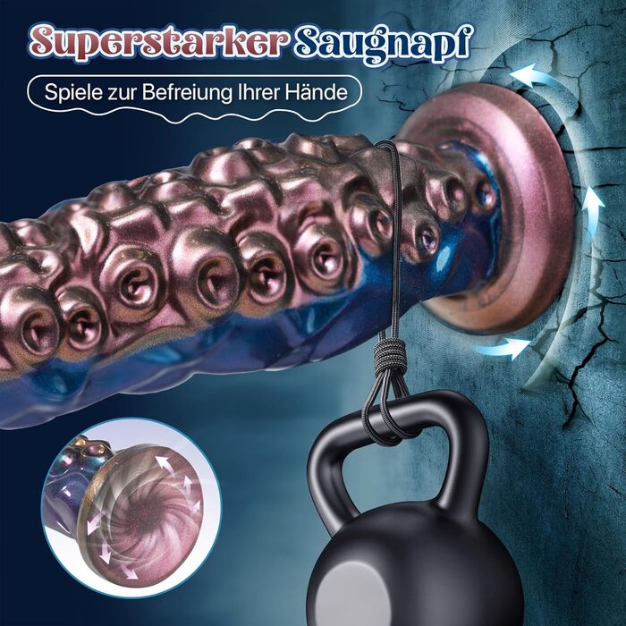 Фалоімітатор Tagnaff Tentacle XXL, силікон, 33 см, присоска, рельєф щупалець, синьо-фіолетовий